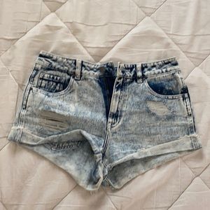 Acid wash, distressed jean shorts